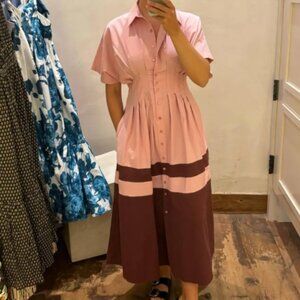 Exquise Tobie Button-Front Pleated Midi Shirt Dress